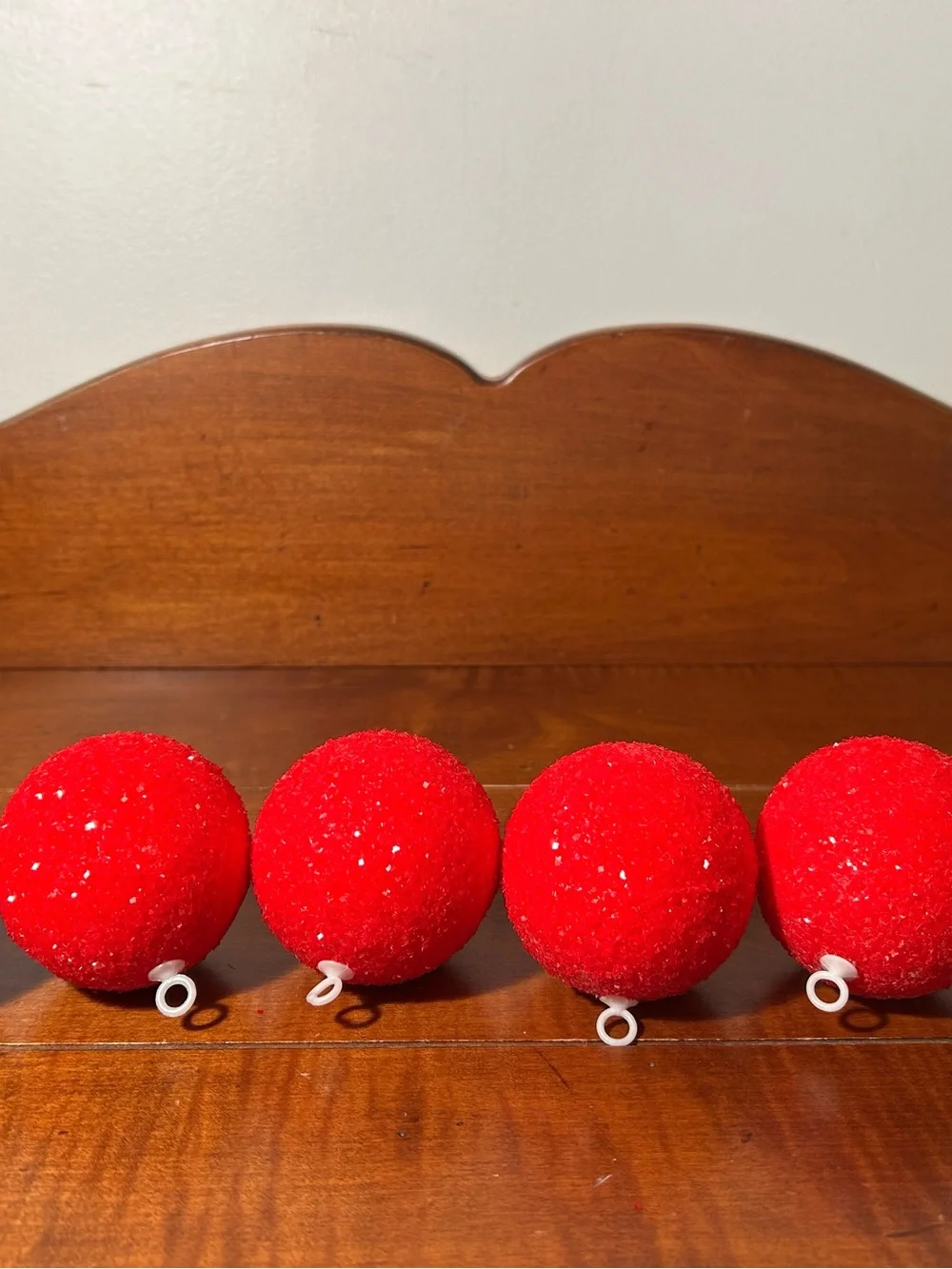 Set of 6 Red Sparkly Pyramid Unbreakable Ornaments 2 3/8” wide IOB